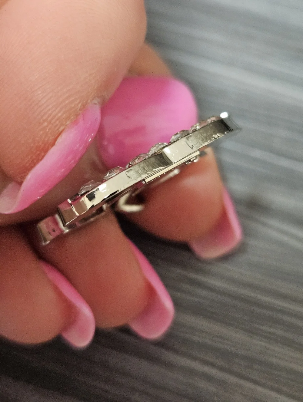 Chanel Stamped Replacement Pull Crystal-Embellished Double C Pendant In Silver